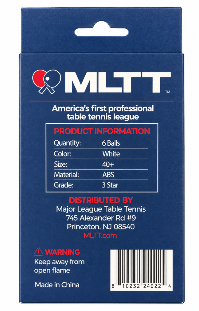 Major League Table Tennis 6-pack of Table Tennis Balls